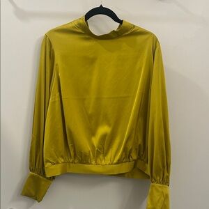 Express Satin Mock Neck Long-Sleeve Top - Mustard Yellow